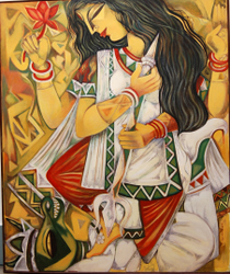 'Durga' - Anjan Bhattacharjee - Mixed Media - 36" x 30"