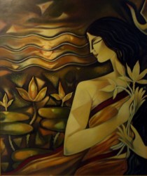 'Uma' - Anjan Bhattacharjee - Acrylic on Canvas - 30” x 36”