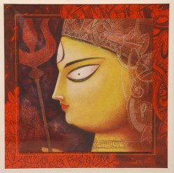 'Durga' - Atin Basak - Tempera & Poly paper - 15" x 15"