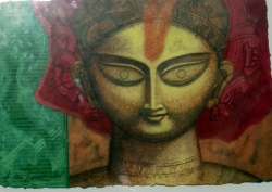 'Debi' - Atin Basak - Tempera on Handmade paper - 17” x 12”