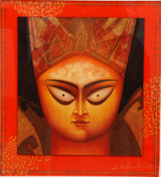 'Devi (3)' - Atin Basak - Tempera on Handmade Paper - 16" x 14"