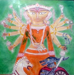 'Durga' - Bijoy Chakraborty - Mixed Media - 18” x 18”