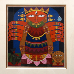 'Devi Durga (2)' - Biswarup Datta - Water Proof Ink & Water Colour - 15" x 14"