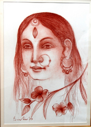 'Durga' - Bratin Khan - Conti on paper - 17" X 12.5"