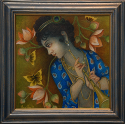 'With The Butterflies' - Bratin Khan - Tempera on Canvas - 18" x 18"