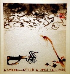 'A Sword....after Long Tail' - Chhatrapati Dutta - Ink & Water Colour on Paper - 11" x 10"