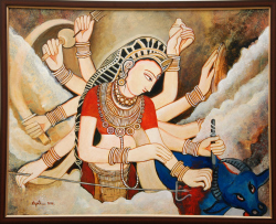 'Durga (3)' - Dipti Chakraborty - Acrylic on Canvas - 24" x 30"