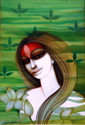 'Durga 3' - Dwijen Gupta - Acrylic on Canvas - 22" x 15"
