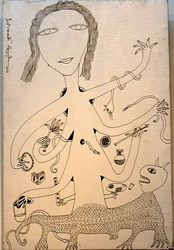 'Durga' - Indranath Majumdar - Pen and Ink - 15X12