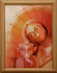 'Ganesh Janani' - Karunamoy Sur - Acrylic on Canvas Board - 23" x 17"