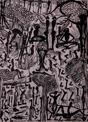 'Meta Battle Field' - Kishore Chatterjee - Ink on Imported paper - 30" x 22"