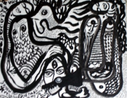 'War Against Evil' - Kishore Chatterjee - Ink - 13” x 16”