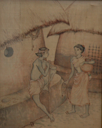 'Alap' - Krishna Bandopadhyay - Water Colour on Silk - 12" x 10"