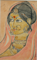 'Achala' - Krishna Bandyopadhyay - Tempera - 8" x 5"