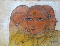 'Tinkanya' - Krishna Bandyopadhyay - mixed media - 5.5x7 inches