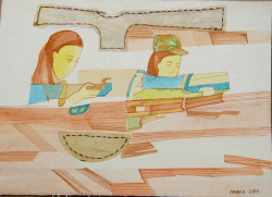 'Promises-1' - Mahula Ghosh - Water colour stitch on paper - 7" x 10"