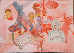 'Promises-2' - Mahula Ghosh - Water colour stitch on paper - 7" x 10"