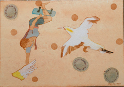 'Promises-3' - Mahula Ghosh - Water colour stitch on paper - 7" x 10"