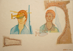 'Promises-4' - Mahula Ghosh - Water colour stitch on paper - 7" x 10"