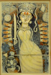 'Maa' - Manoj Mitra - Water Colour & Ink - 16" x 11"
