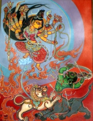 'Durgatinashini' - Panchugopal Datta - Mixed Media - 19” x 14.5”