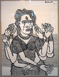 'Durga' - Partha Pratim Deb - Ink Drawing - 30x23
