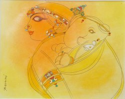 'Ma' - Ramananda Bandyopadhyay - Mixed Media - 11" x 14"