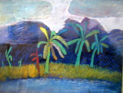 'Plantation' - Ramlal Dhar - gouache on board - 14x18.5 inch