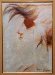 'She(2)' - Wasim Kapoor - Acrylic and Conti on canvas - 31" x 22"